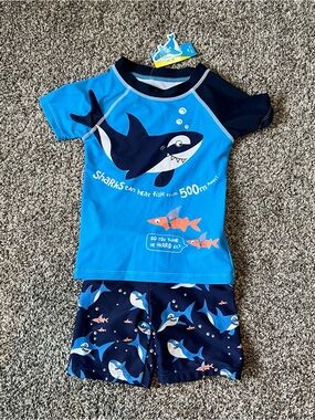 Blue Shark Rash Guard Set for Kids - Kids Swim